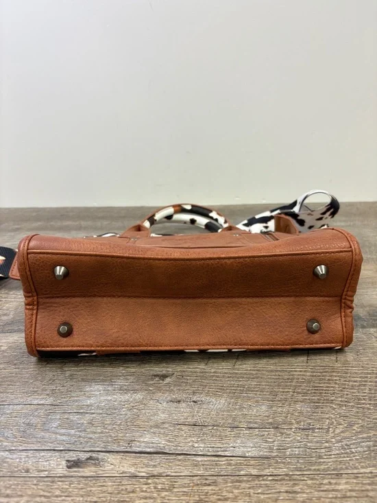 Wrangler Western Cow Print Tote Bag Brown Faux Leather Crossbody Satchel - Picture 7 of 13